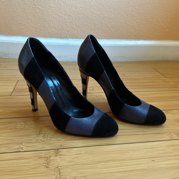 Karen Millen Striped Leather & Suede Pumps Heels - Picture 1 of 4